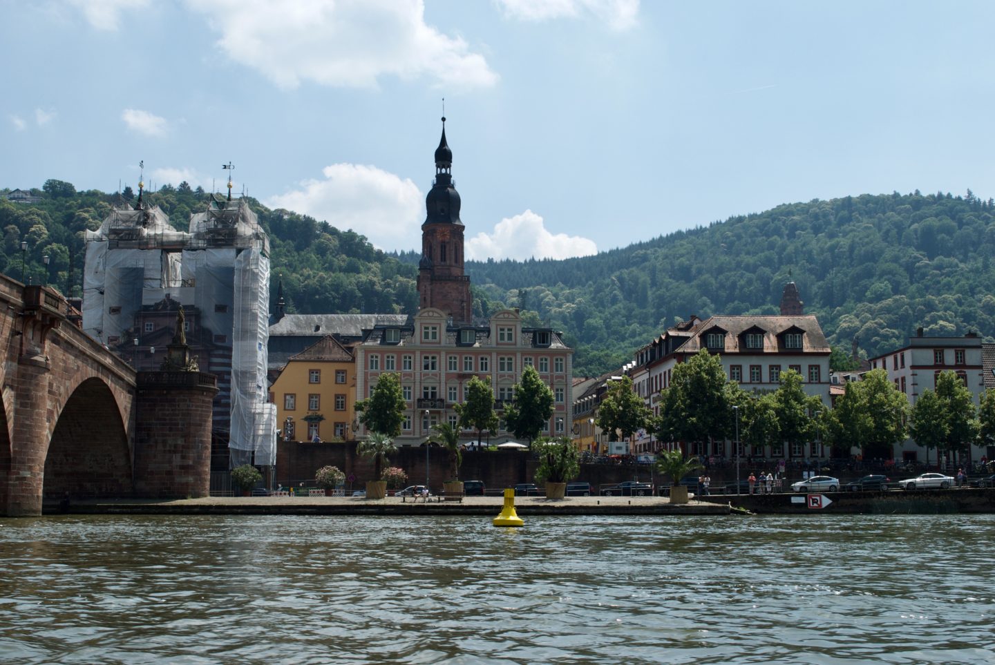 The view of the Old Bridge and Old Town from one of the little motorboats on the Neckar. 