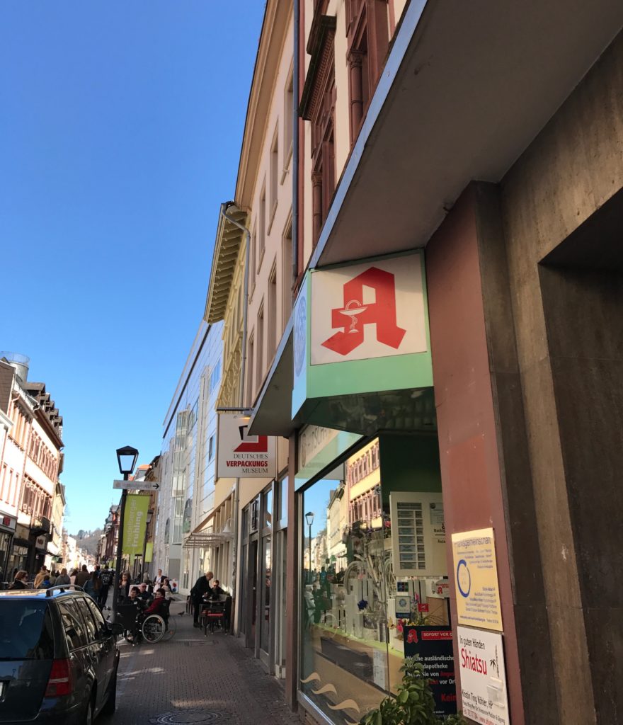 This is the red A sign you're looking for - an Apotheke in Germany. 