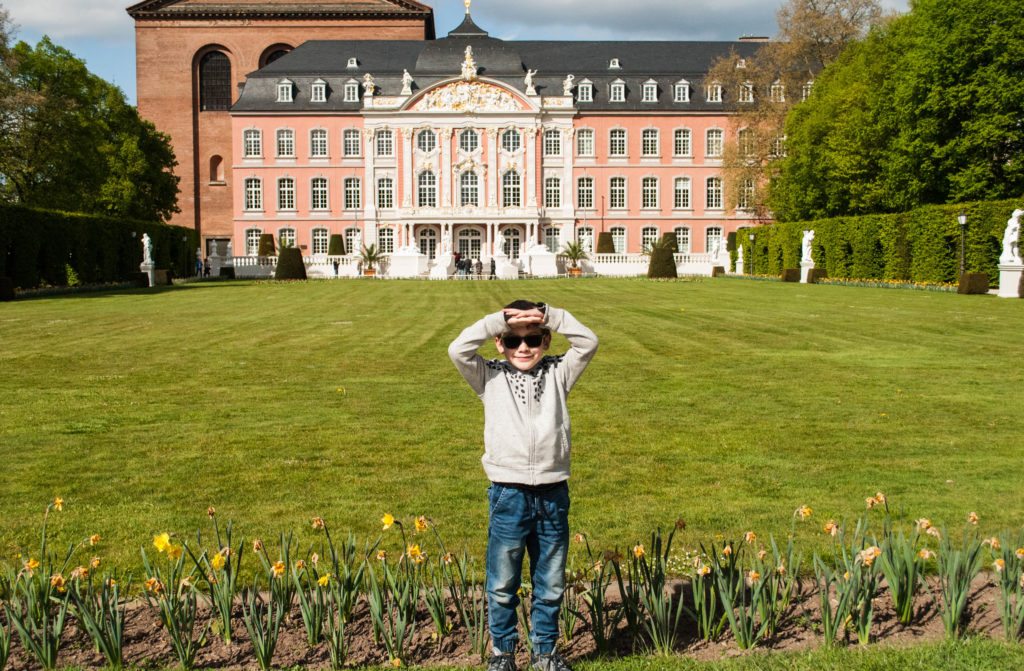 My son in front of the Elector Palace in Trier.