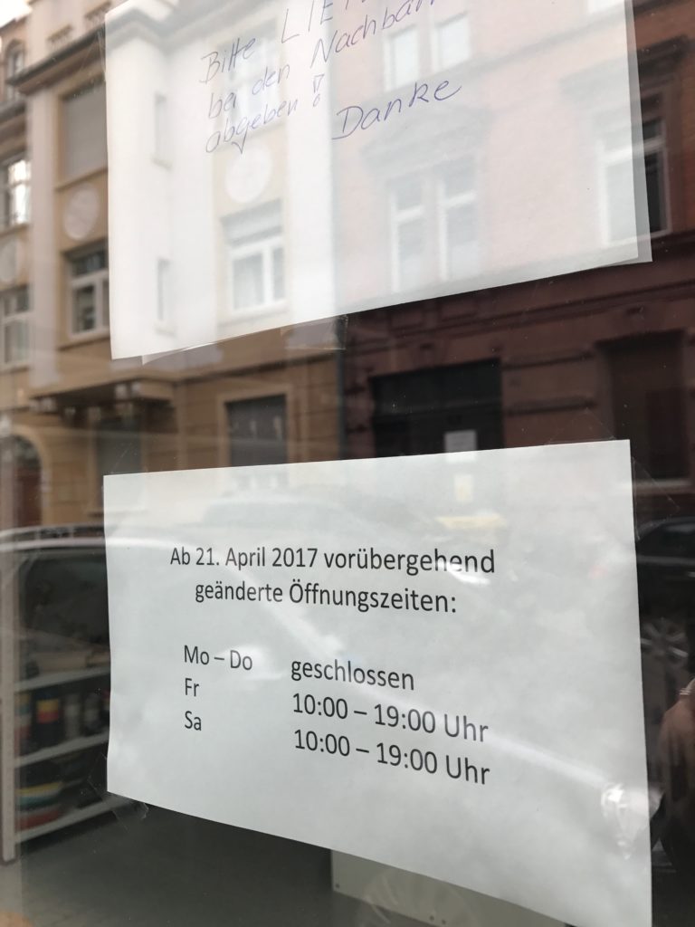 Local shop opening hours, must plan ahead in the Germany!