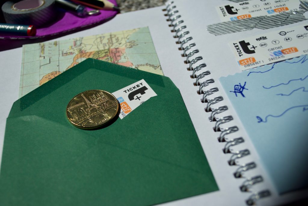 Putting little envelopes in the journal means you can capture little souvenirs. 