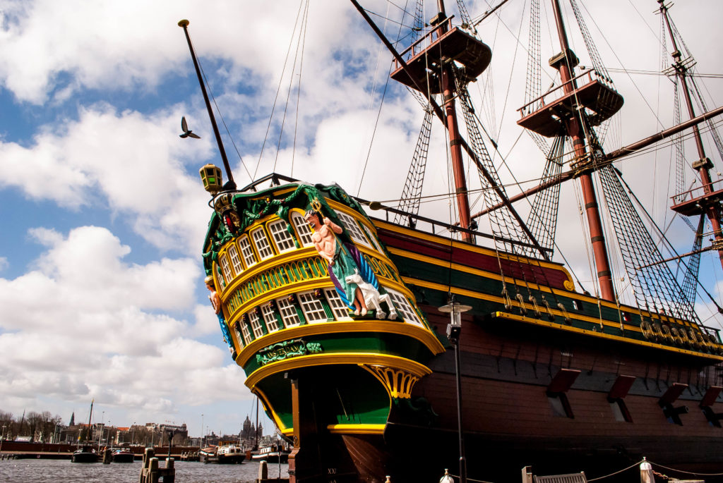 The beautiful Amsterdam, a replica 18th-century Dutch trading ship built by young people in the 1980s 