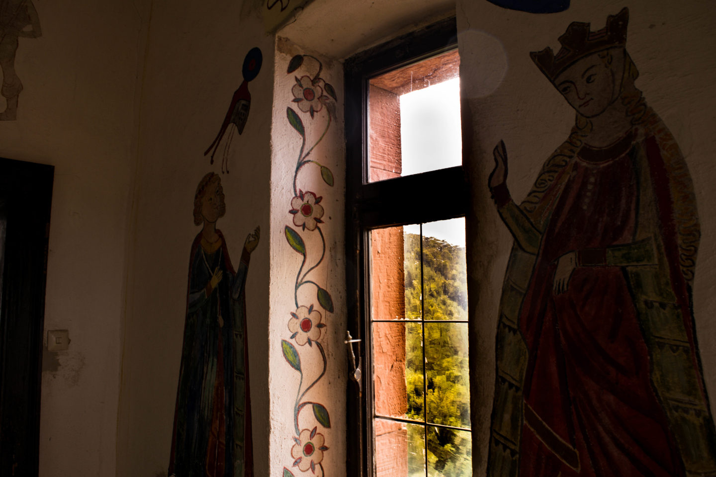Beautiful wall paintings inside the top floor of the Burg Berwartstein